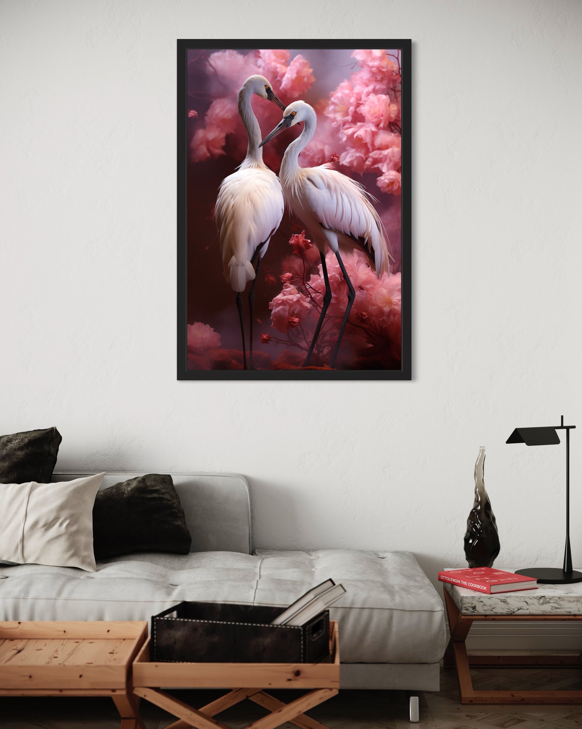 Pink Blossom Cranes-[Aluminium]-[Canvas]-[Poster]-[plexiglas]-luxeprintz