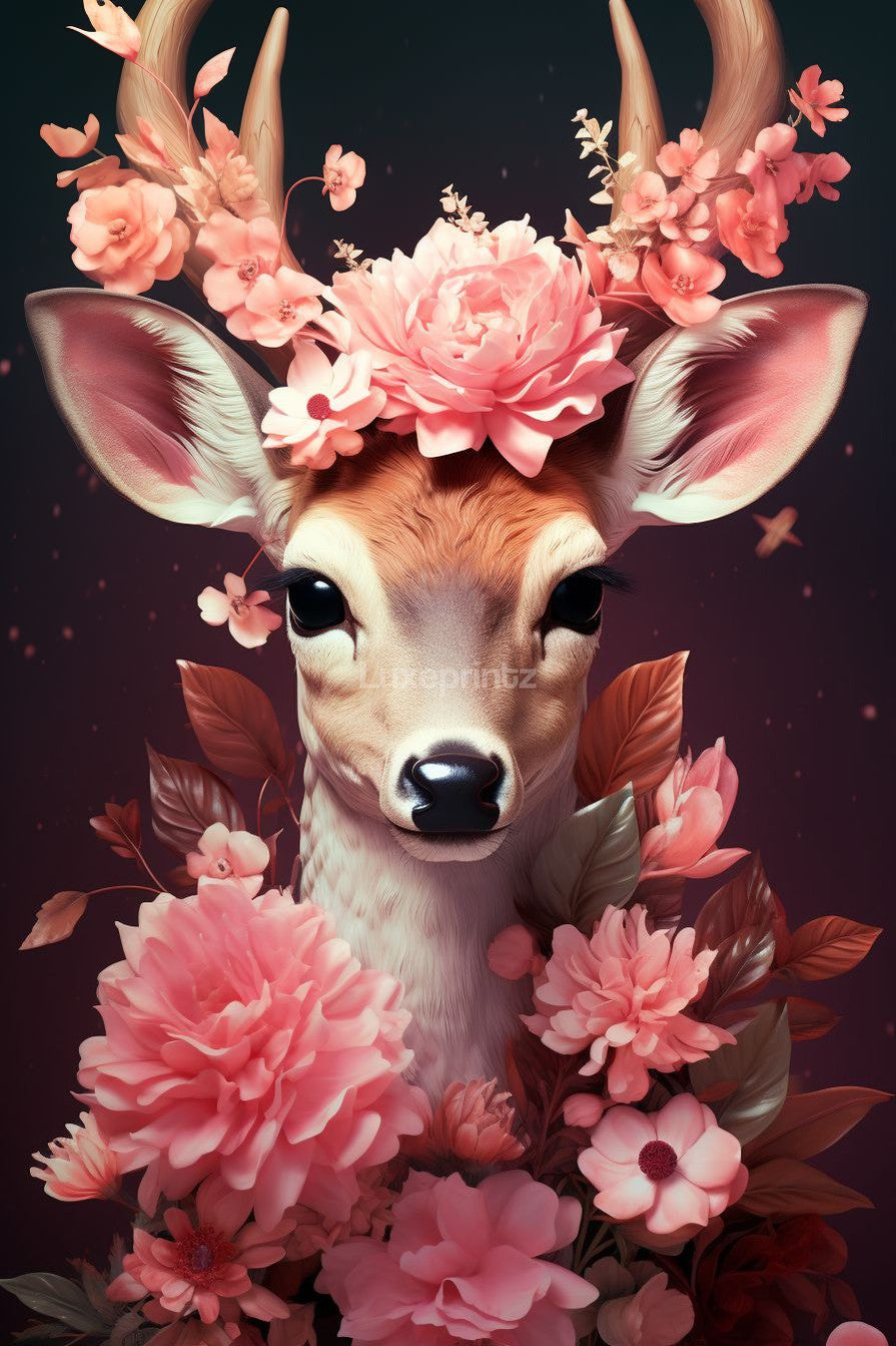 Pink Blossom Deer-[Aluminium]-[Canvas]-[Poster]-[plexiglas]-luxeprintz
