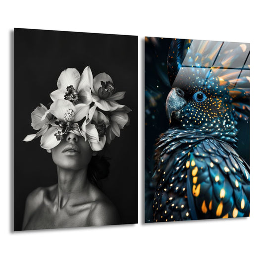 Black and gold cockatoo & Regal Orchid / Bundel-[Aluminium]-[Canvas]-[Poster]-[plexiglas]-luxeprintz