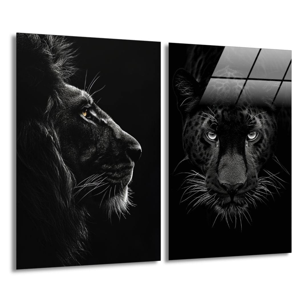 Black Lion & Jaguar in Black / Bundel-[Aluminium]-[Canvas]-[Poster]-[plexiglas]-luxeprintz