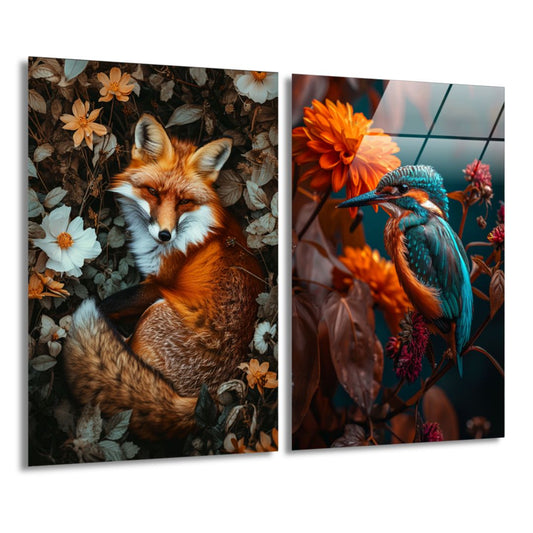 Forest Fox & Flower kingfisher / Bundel-[Aluminium]-[Canvas]-[Poster]-[plexiglas]-luxeprintz