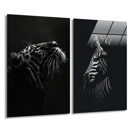 Midnight Tiger & Zebra portrait Black / Bundel-[Aluminium]-[Canvas]-[Poster]-[plexiglas]-luxeprintz