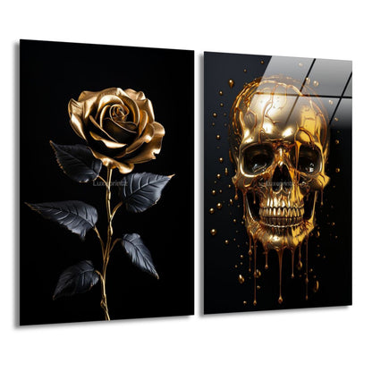 Black and gold Rose & Golden Visage / Bundel-[Aluminium]-[Canvas]-[Poster]-[plexiglas]-luxeprintz