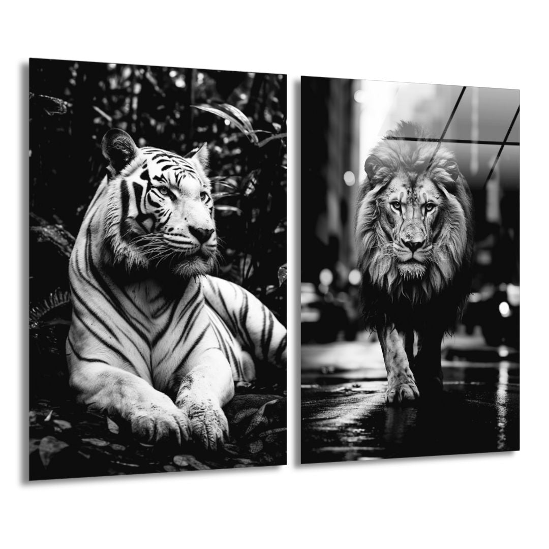 White Tiger 1 & Lion's silver Stride / Bundel-[Aluminium]-[Canvas]-[Poster]-[plexiglas]-luxeprintz