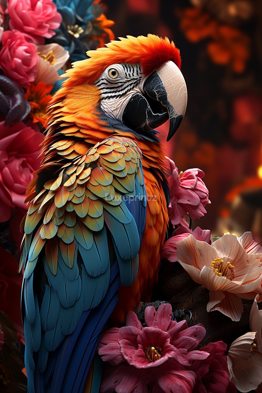 Floral Macaw-[Aluminium]-[Canvas]-[Poster]-[plexiglas]-luxeprintz