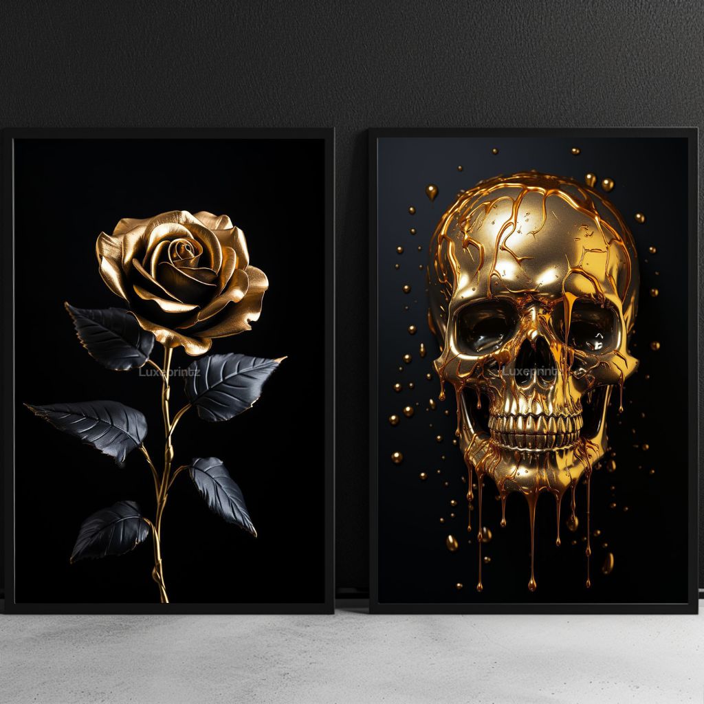 Black and gold Rose & Golden Visage / Bundel-[Aluminium]-[Canvas]-[Poster]-[plexiglas]-luxeprintz