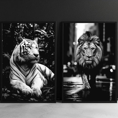 White Tiger 1 & Lion's silver Stride / Bundel-[Aluminium]-[Canvas]-[Poster]-[plexiglas]-luxeprintz