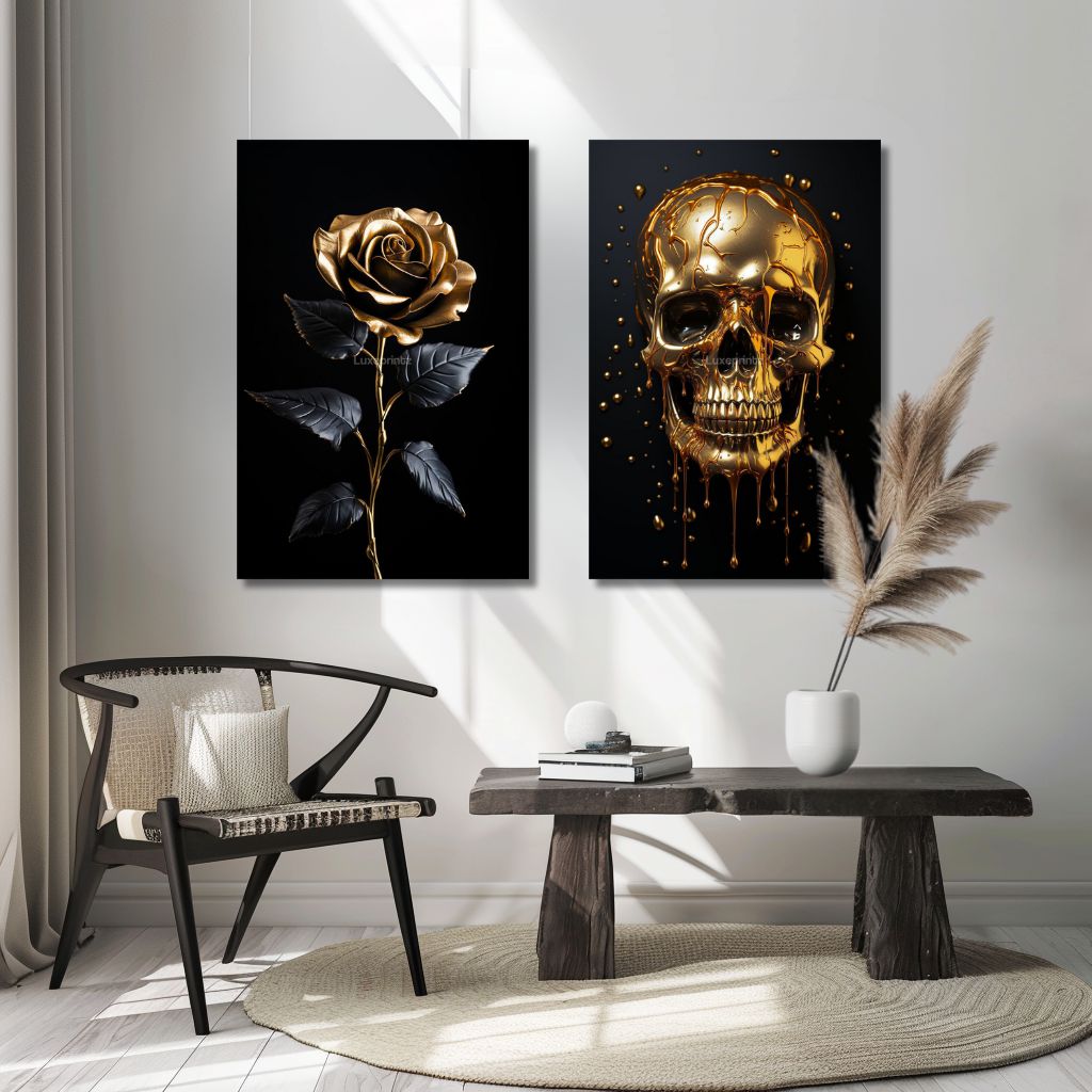 Black and gold Rose & Golden Visage / Bundel-[Aluminium]-[Canvas]-[Poster]-[plexiglas]-luxeprintz