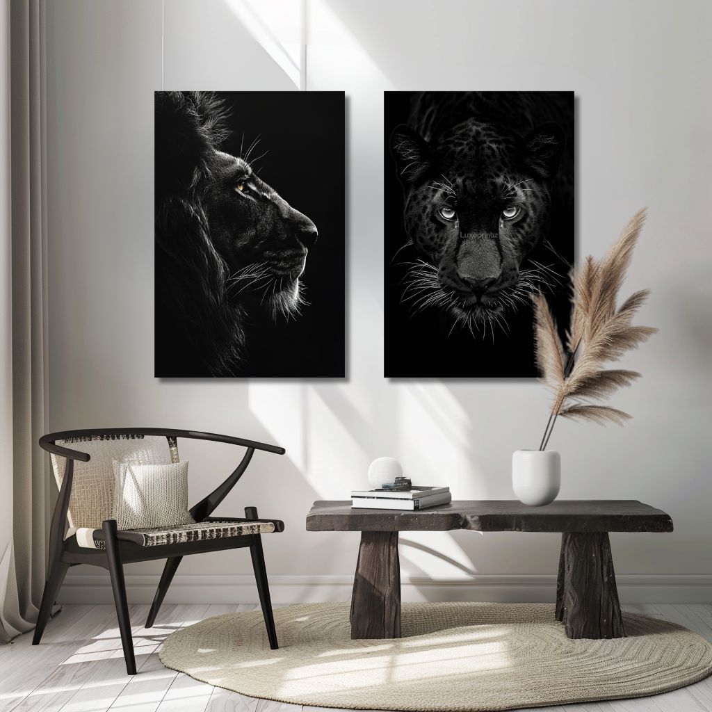 Black Lion & Jaguar in Black / Bundel-[Aluminium]-[Canvas]-[Poster]-[plexiglas]-luxeprintz