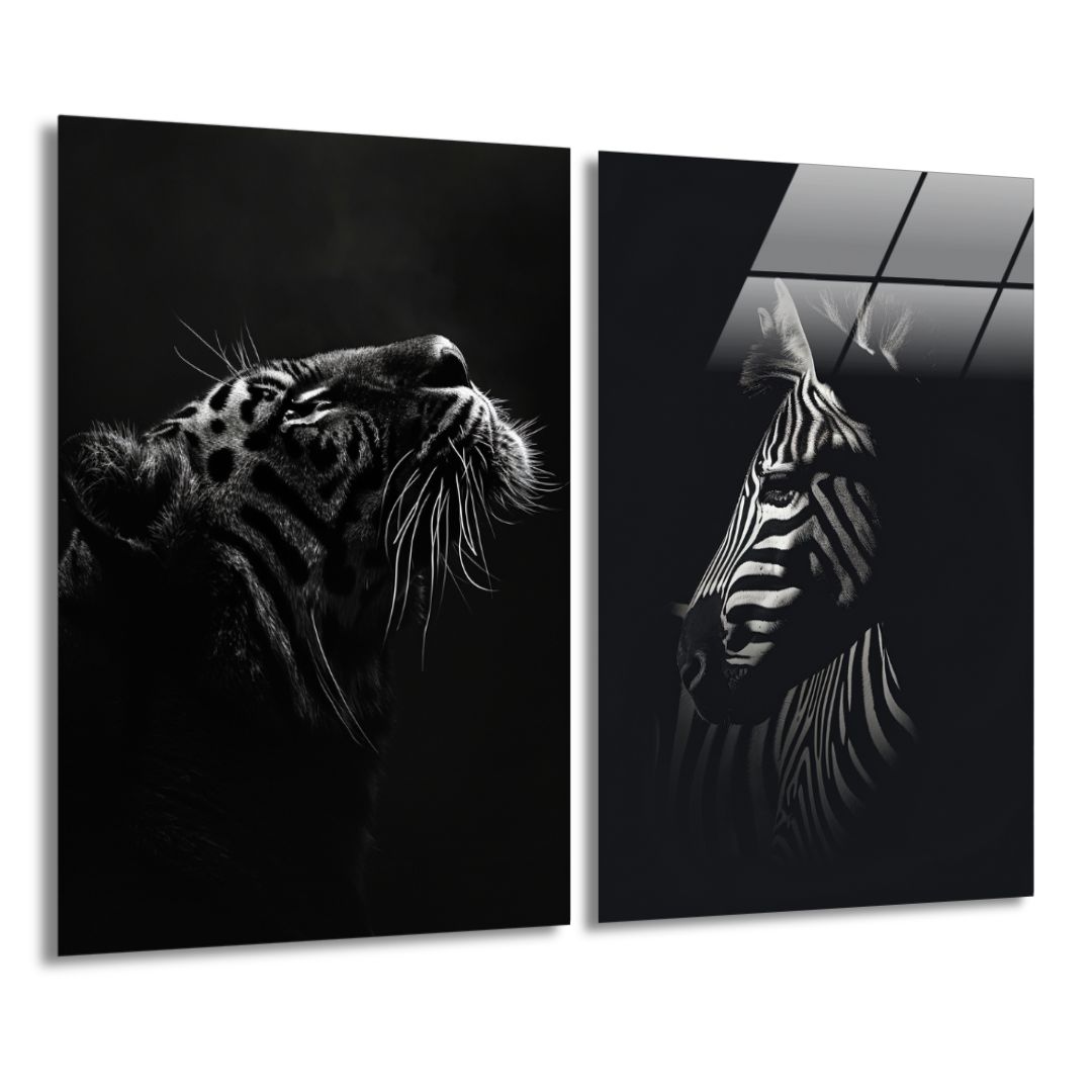 Midnight Tiger & Zebra Portrait / Bundel-[Aluminium]-[Canvas]-[Poster]-[plexiglas]-luxeprintz